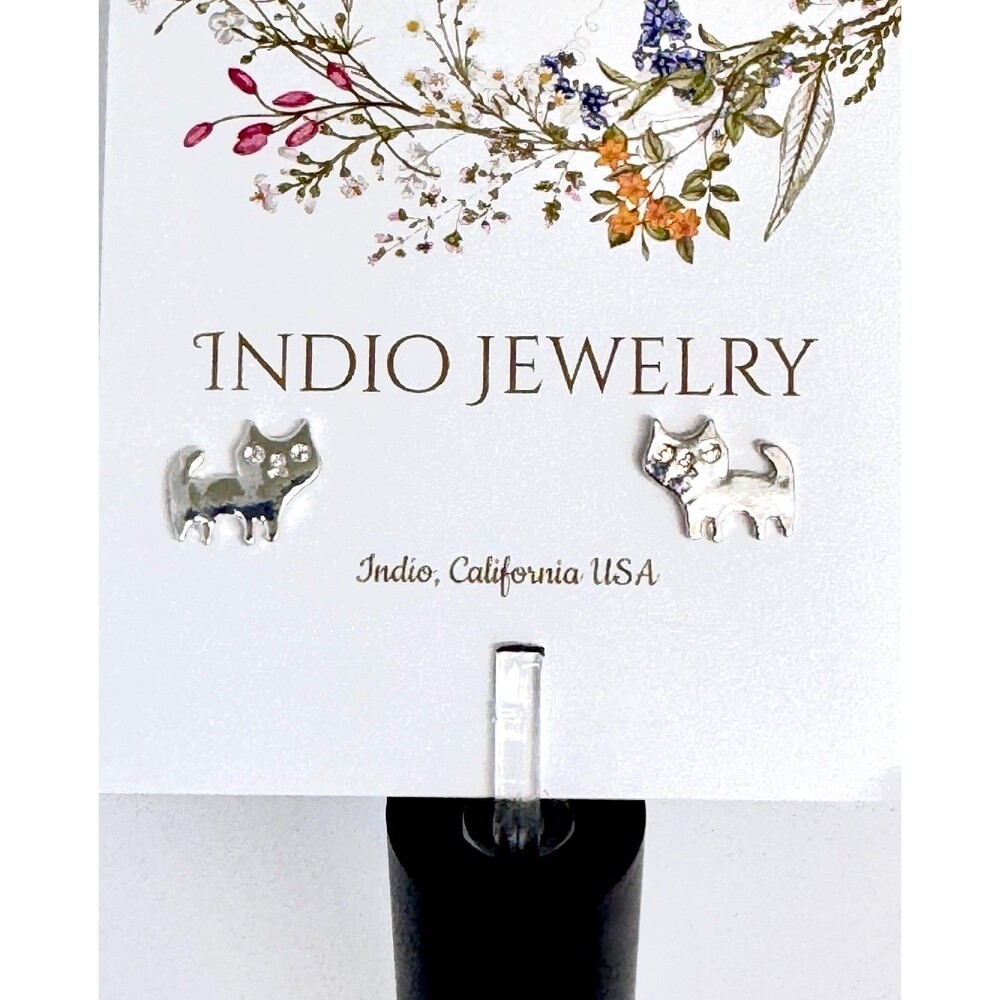 Indio Jewelry Tiny Minimalist Silver Cat Stud Earrings #119 - Picture 4 of 6
